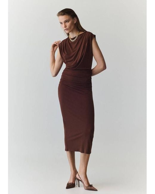 Mango Purple Draped Midi-Dress