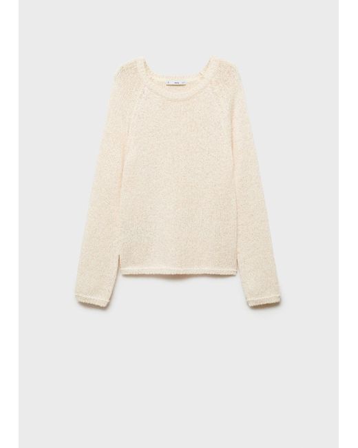 Mango White Round-Neck Crochet Sweater