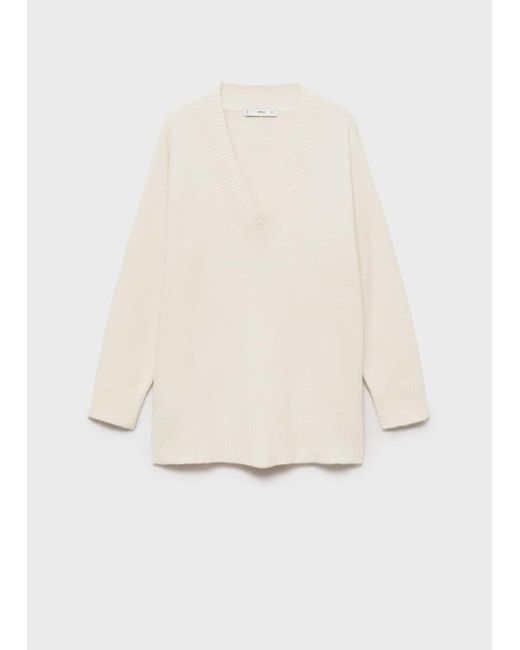 Mango White Oversized V-Neck Sweater