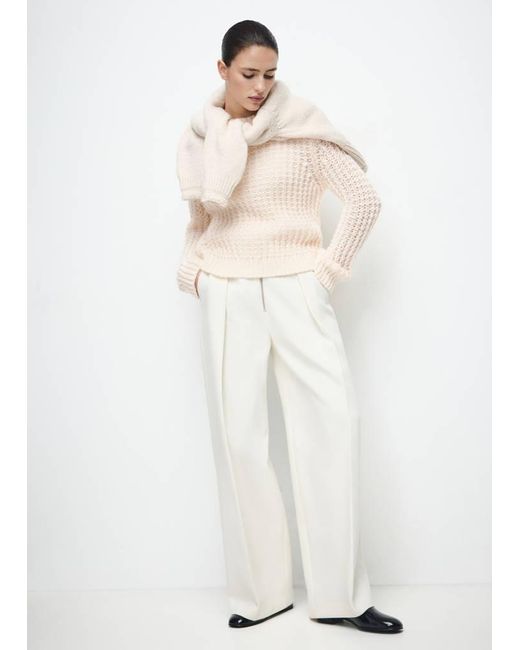 Mango White Pullover Mit Lochstrickmuster