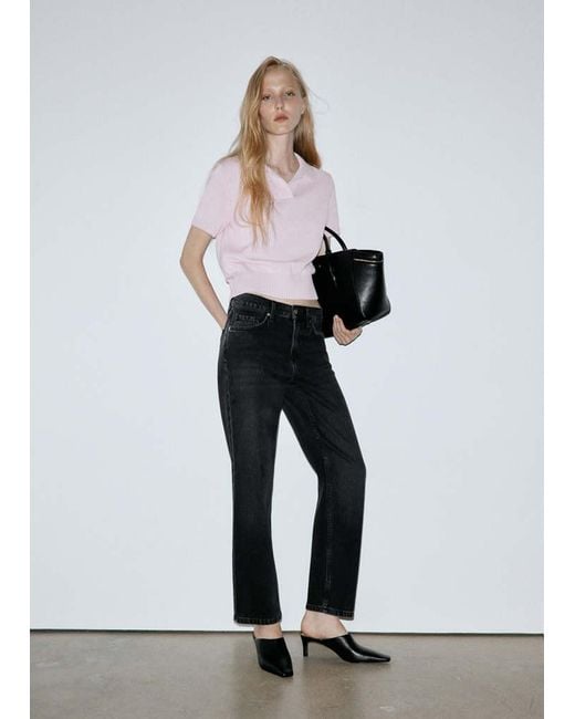 Mango Gray Regular-Waist Straight-Leg Jeans