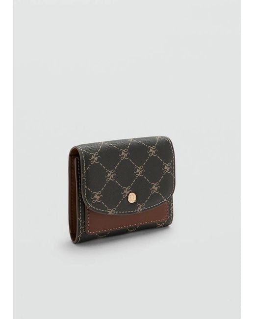 Mango Brown Medium Wallet With Logo Print