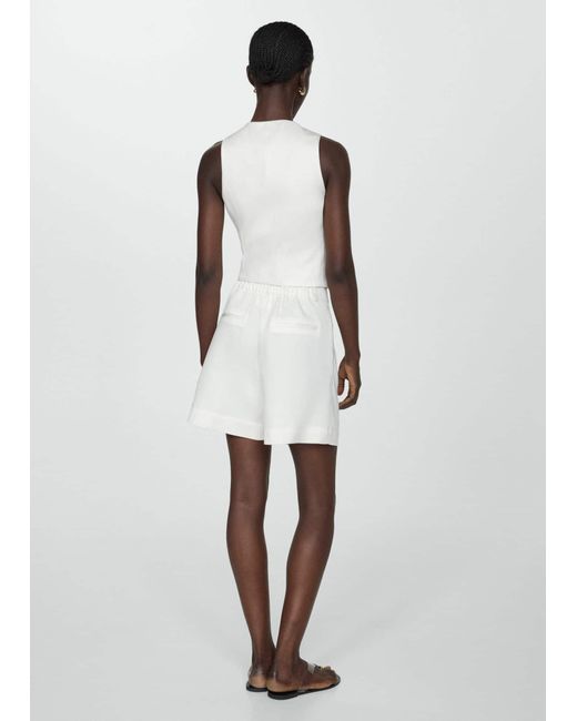 Mango White Linen-blend Bermuda Plated Shorts