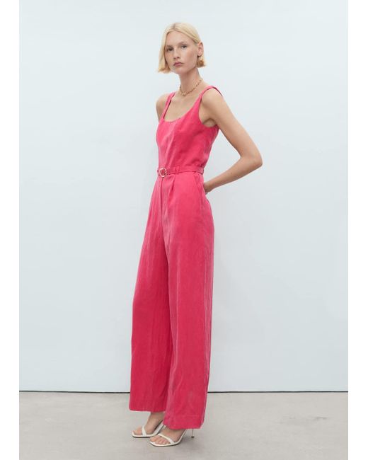 Mango Pink Long Lyocell Jumpsuit With Belt