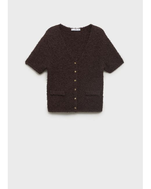 Mango Natural Short-Sleeved Bouclé Cardigan