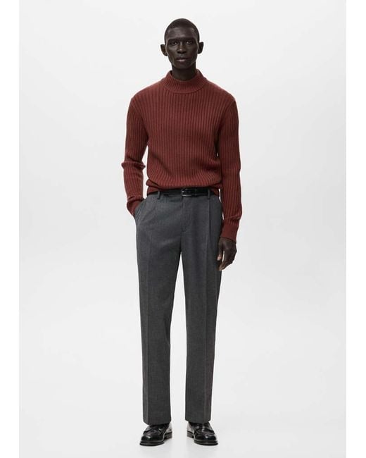 Mango Red Wool-Blend Rib-Knit Sweater for men