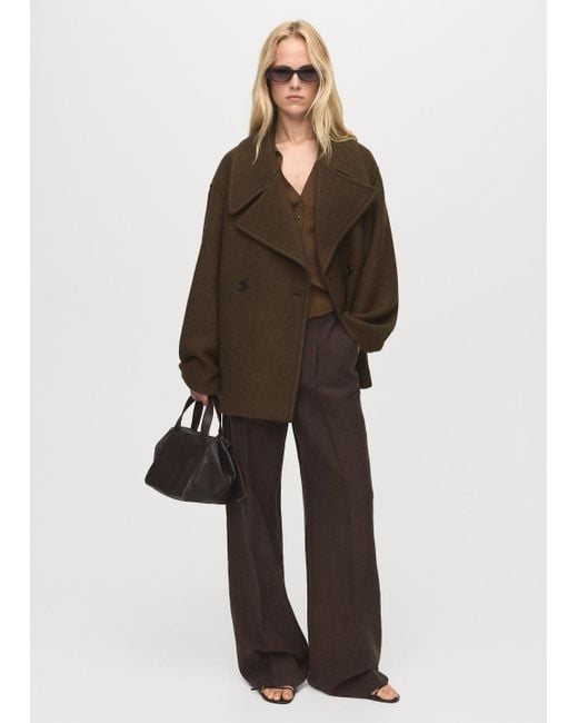 Mango Brown Oversized Wool Coat With Maxi Lapels