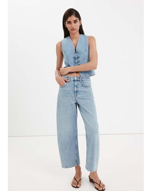 Mango Blue Toggle Denim Top With Frogs