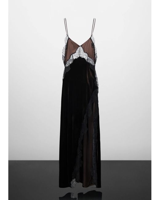mango silk velvet slip dress Mango lace and velvet side split maxi dress in black