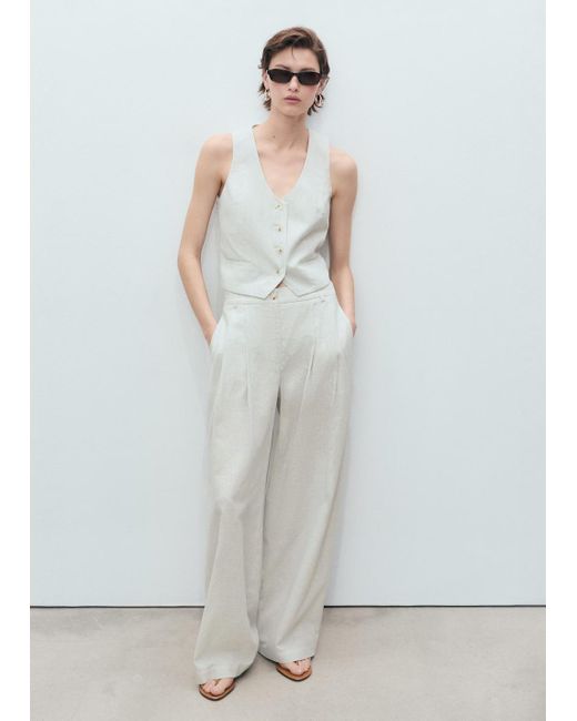 Mango Gray Straight-Fit Linen-Blend Suit Trousers