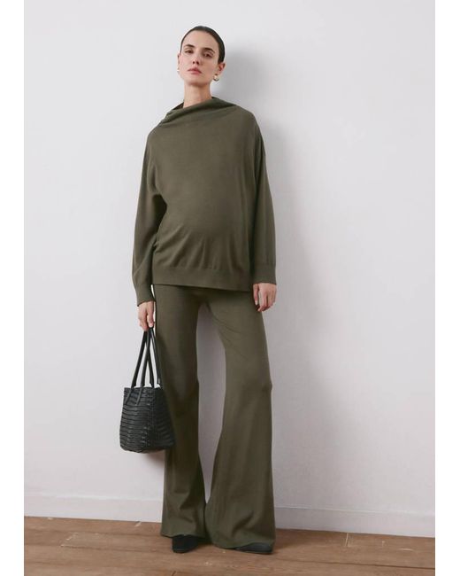 Mango Green Gathered Perkins-Neck Sweater