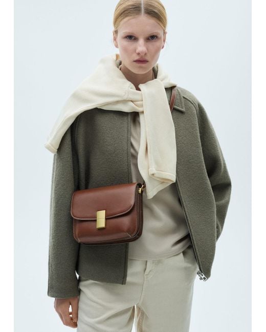 Mango Brown Crossbody Bag With Metal Closure