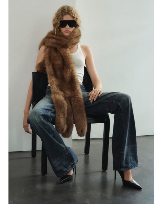 Mango Brown Long Fur-Effect Scarf