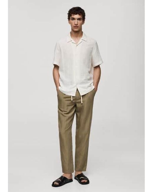 Mango White Linen-Blend Striped Trousers With Drawstring for men