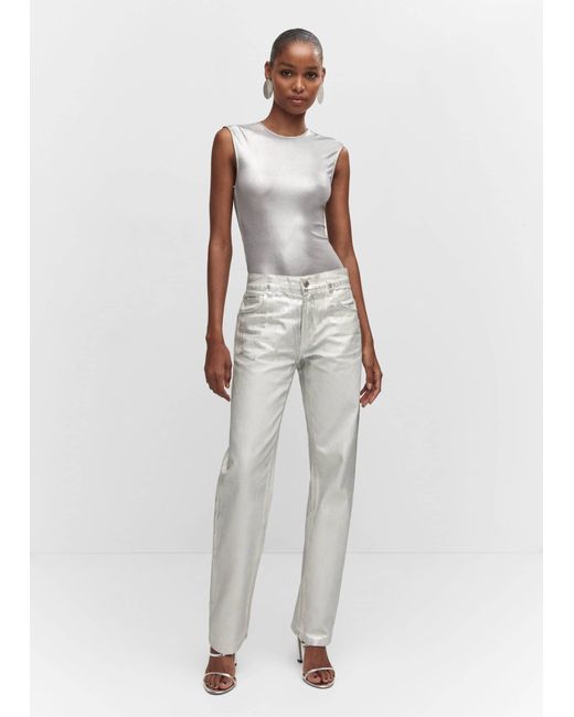 Mango White Metallic Straight-leg Jeans