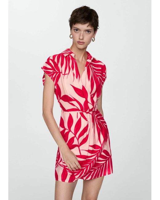 Mango Red Print Wrap Dress