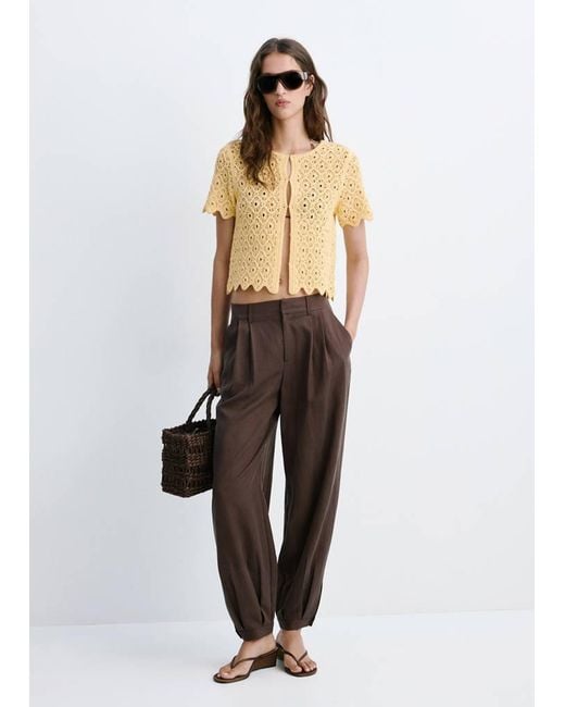 Mango White Scalloped Openwork Knit Cardigan