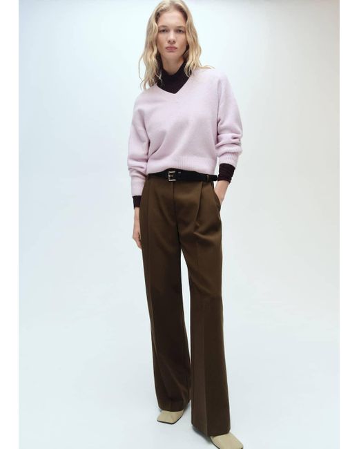 Mango White V-Neck Knit Sweater