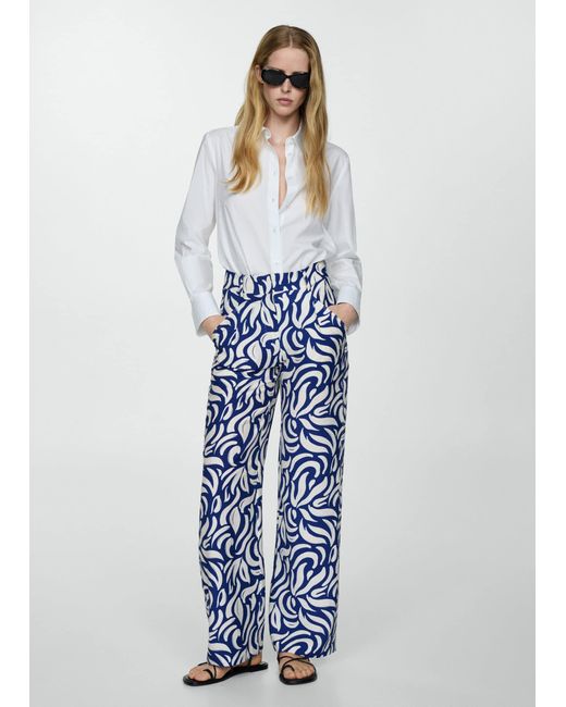 Mango Blue Wideleg Trousers Printed With Darts Ink