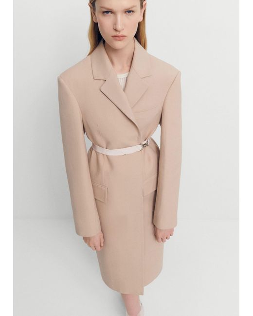 Mango Natural Structured Double Fabric Coat With Belt