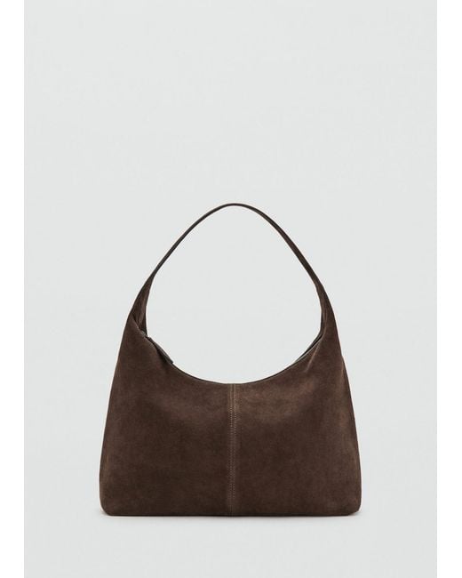 Mango Brown Suede Shoulder Bag With Stitching