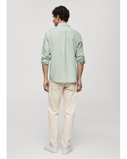 Mango Green Classic Fit Striped Seersucker Cotton Shirt Pastel for men