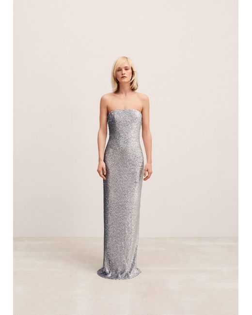 Mango Natural Strapless Sequined Dress