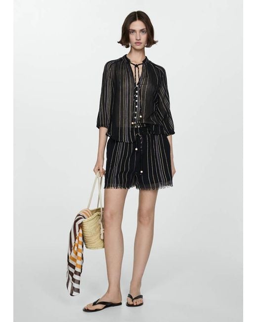 Mango Black Striped Bow Blouse