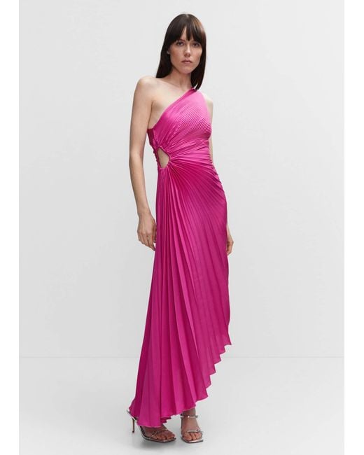 Mango Pink Asymmetrical Pleated Dress