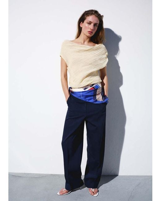 Mango Blue Draped Asymmetrical Blouse