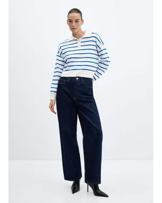 Mango Blue Striped Polo Sweater