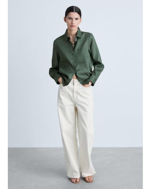 Mango Green Pocket Linen Shirt