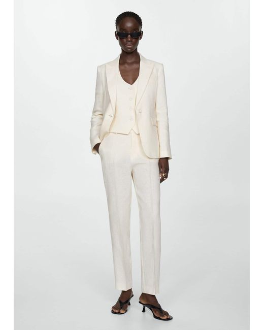 Mango White Blazer Suit 100% Linen
