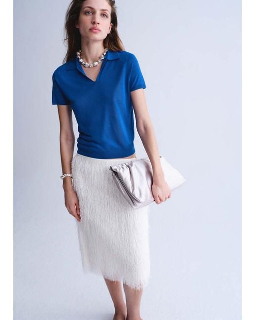 Mango Blue Fine-Knit Lyocell Polo Shirt