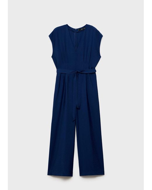 Mango Blue Printed Long Jumpsuit With Belt