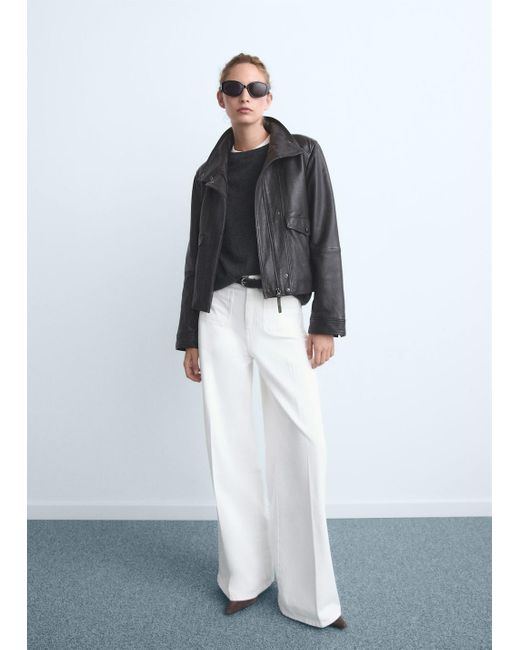 Mango White Wide-Leg-Jeans Mit Taschen Und Hoher Bundhöhe