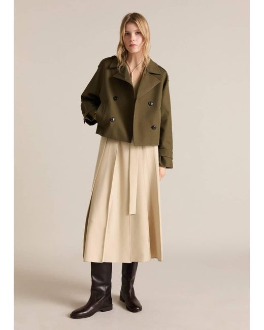 Mango Natural Cotton Double-Breasted Cropped Trench Coat