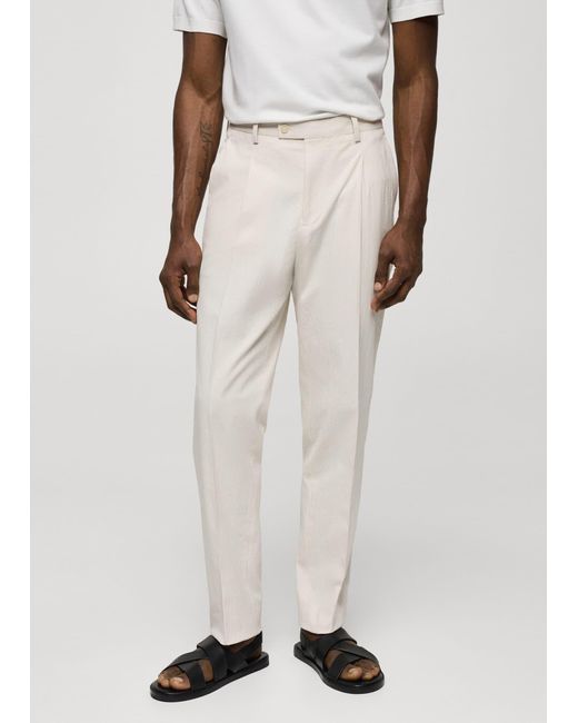 Mango Natural Striped Seersucker Cotton Slim-fit Suit Trousers for men