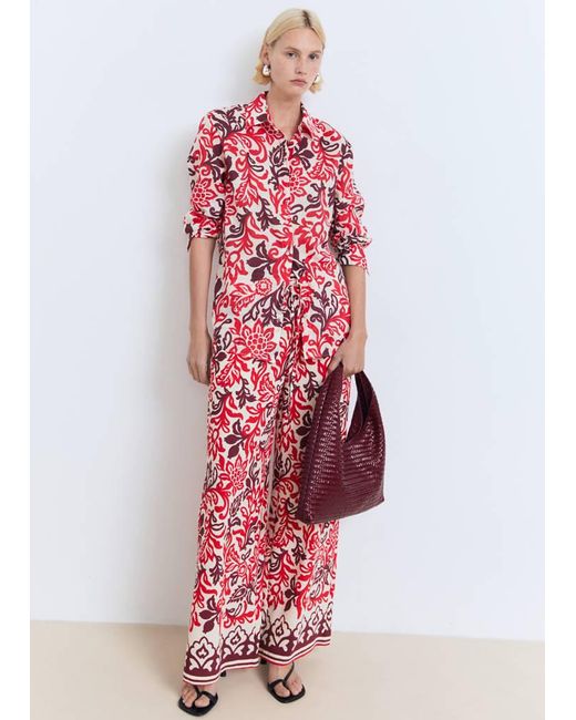 Mango White Flowy Printed Trousers