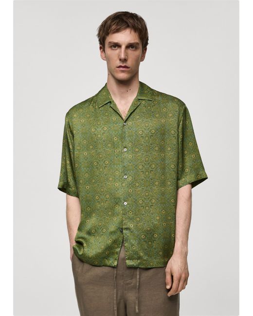 Mango Green Regular-fit Flowy Printed Shirt for men