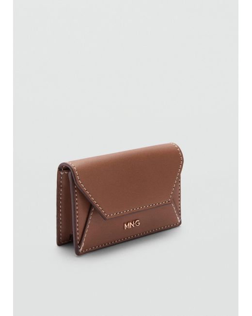 Mango Brown Coin Purse With Flap And Decorative Stitching