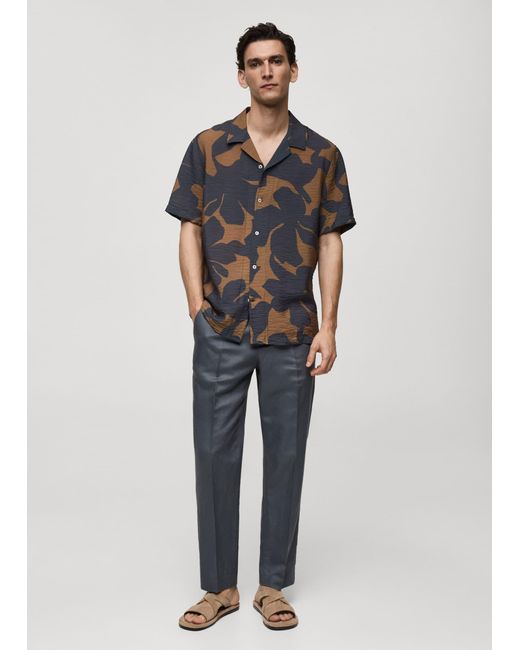 Mango Gray Regular-fit Textured Printed Shirt for men