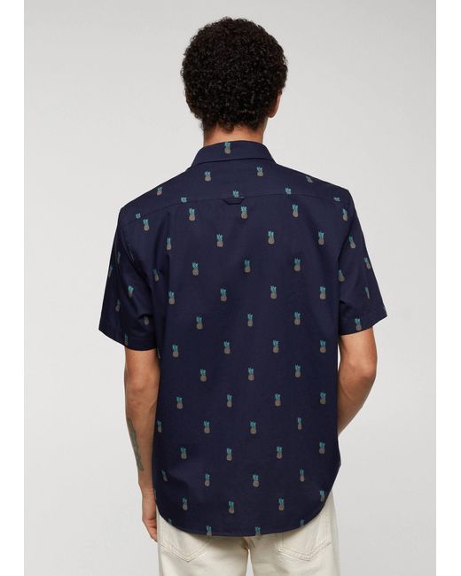 Mango Blue 100% Cotton Shirt With Pineapple Print for men