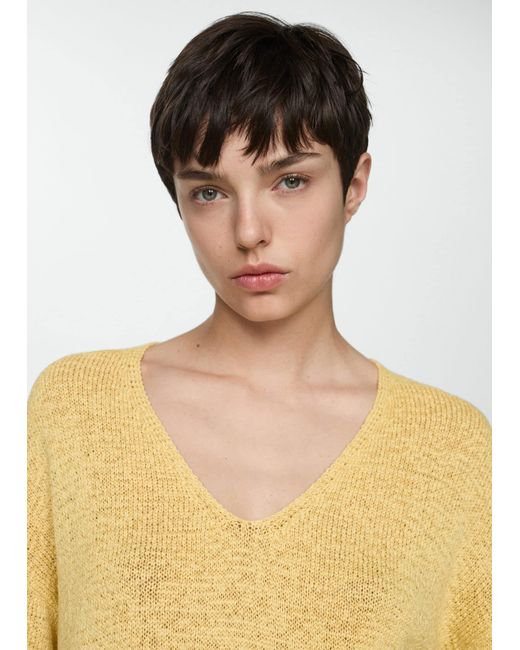 Mango Blue Fine-knit V-neck Sweater