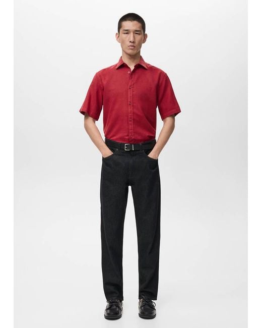 Mango Red Short Sleeved Cotton Shirt for men
