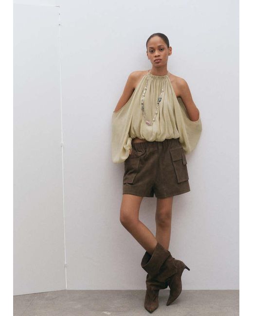Mango Green Off-The-Shoulder Lyocell Blouse