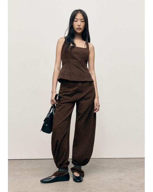 Mango Natural Flared Denim Top Chocolate