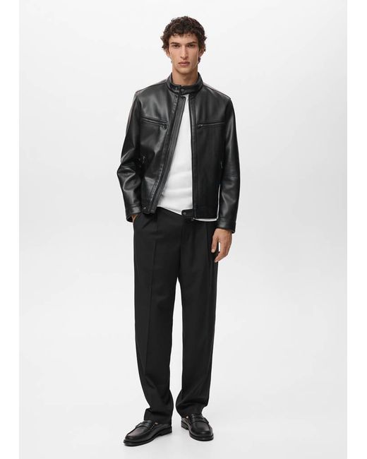 Mango Black Zip-Up Faux-Leather Jacket for men