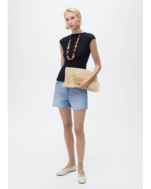 Mango Blue Textured Cotton Top