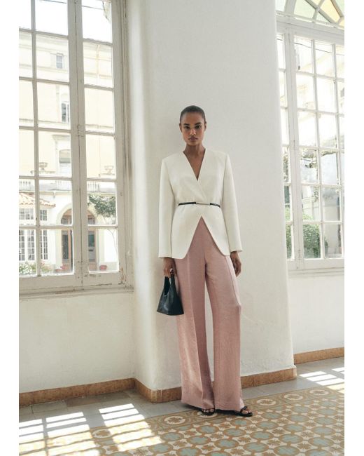 Mango Natural Satin Crinkle-Effect Trousers